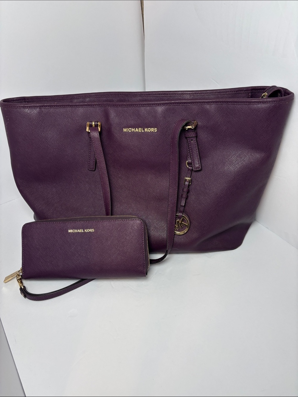 Michael Kors Purple Saffiano Leather Tote with Matching Wallet
